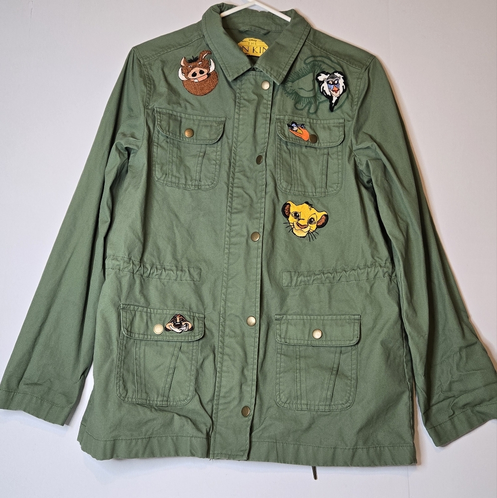Disney Lion King Utility Jacket Army Green Safari Patch Graphic S